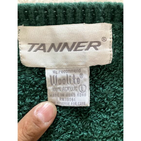 Vintage Tanner Cardigan Knit Woolite Womens Large Green Gold Buttons Grandma - Picture 3 of 8